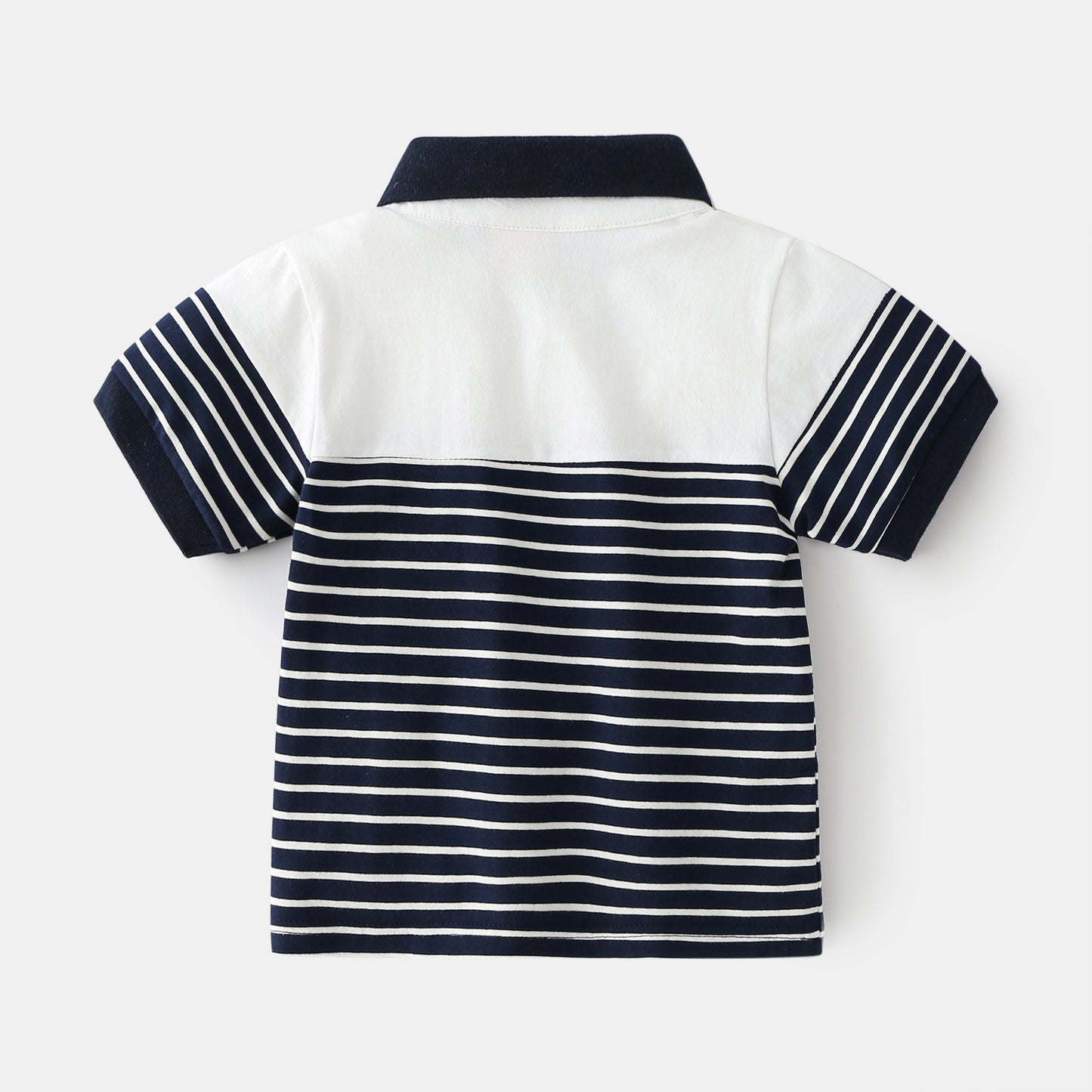 Small And Medium-sized Boys' Cotton Casual Short Sleeves, Striped Soft, Moisture Wicking, Trendy Short Sleeves