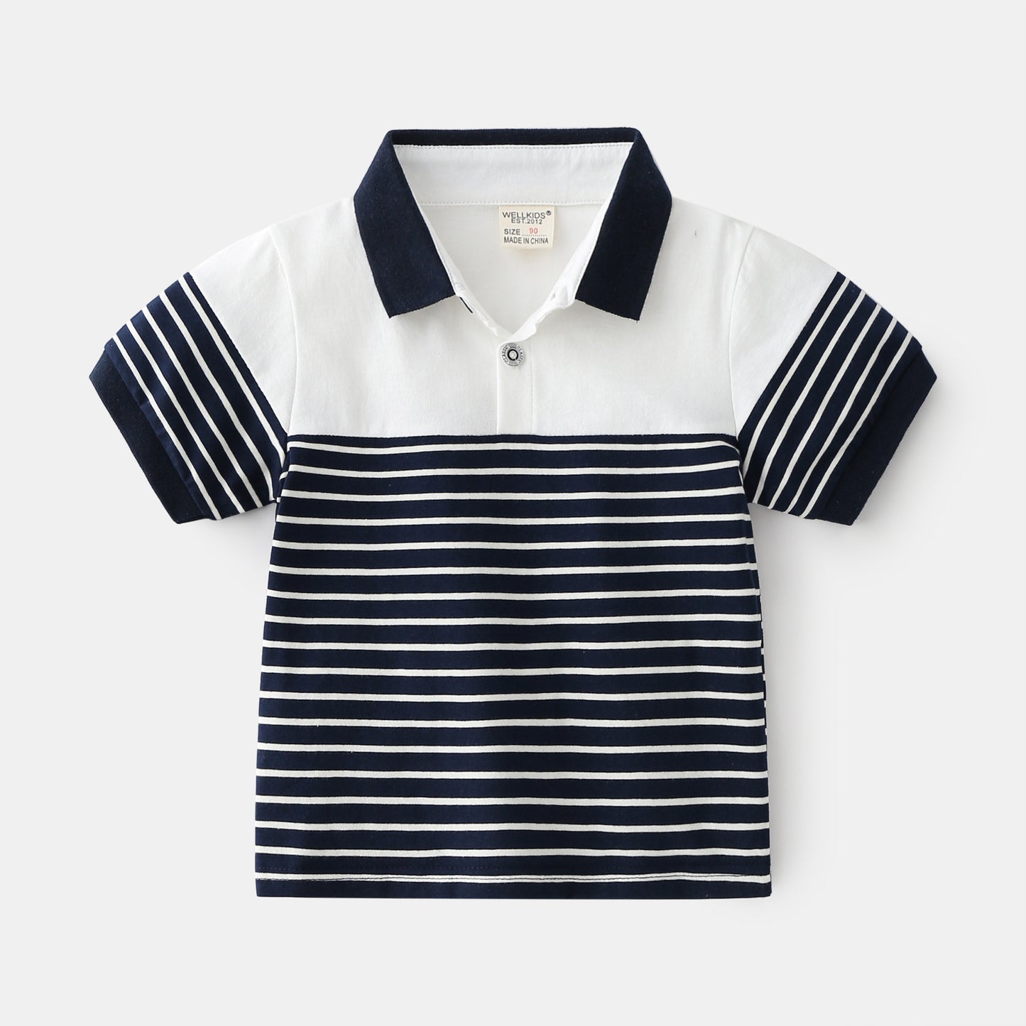 Small And Medium-sized Boys' Cotton Casual Short Sleeves, Striped Soft, Moisture Wicking, Trendy Short Sleeves