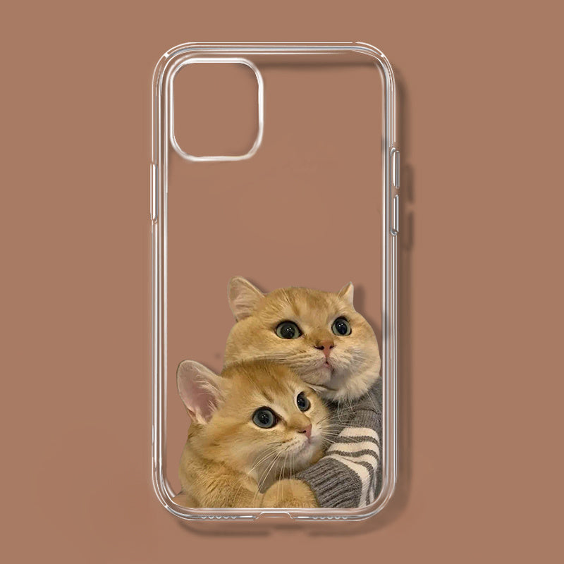 Couple Cat Pattern Print Transparent Phone Case