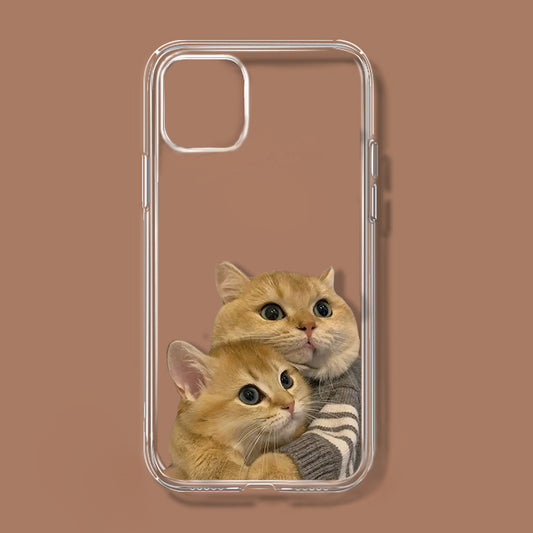 Couple Cat Pattern Print Transparent Phone Case