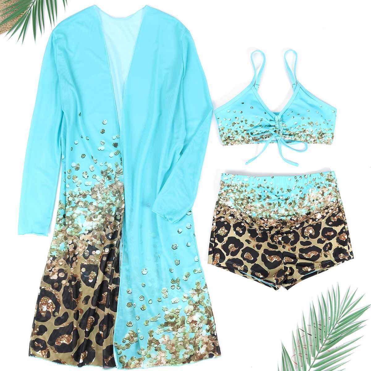 Women's Versatile Casual Split Print Swimsuit Set