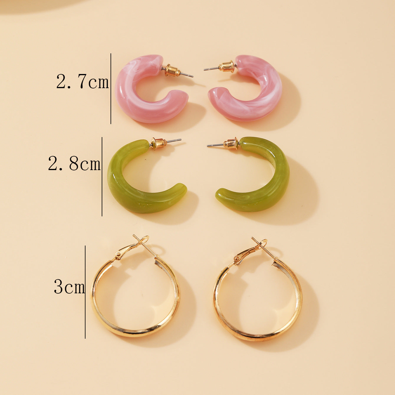 3Pairs Of Green Acetate Earrings Set